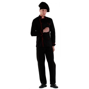 Куртка шеф-повара черная мужская с манжетом (отделка красный кант) [00002]